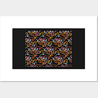 Abstract lines, Yellow, Orange, Pink, Sky Blue Posters and Art